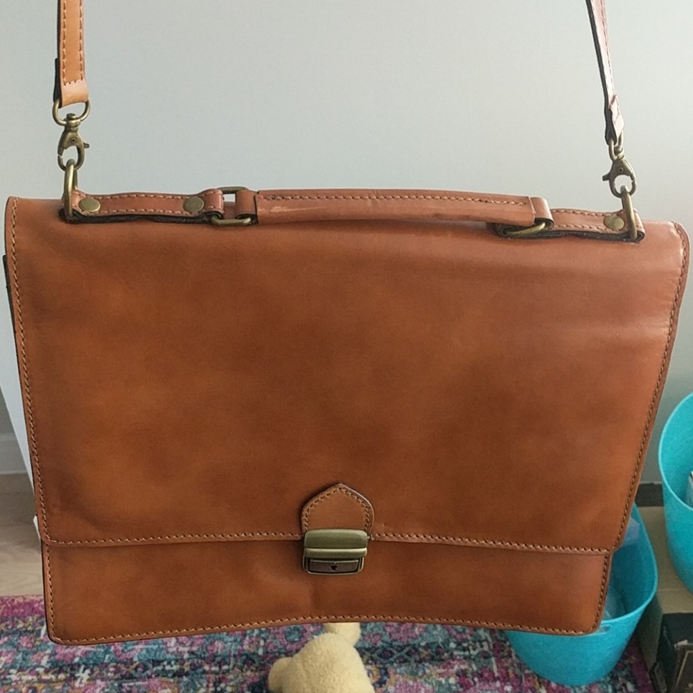 Genuine light brown leather briefcase